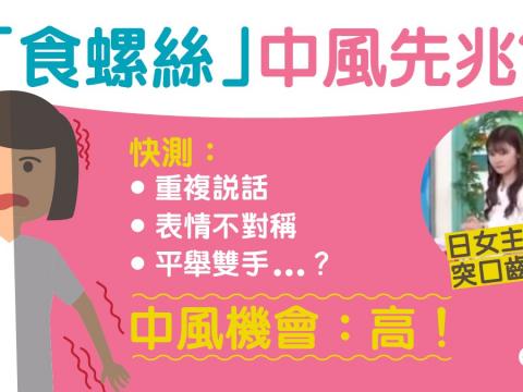 日主播突食螺絲中風先兆？FAST口訣速判斷爭取黃金3小時